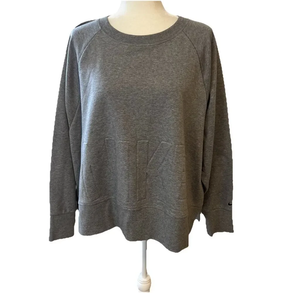 NIKE DRI FIT TRAINING‎ PULLOVER SWEATSHIRT - GREY AO2279-091 WOMEN PLUS SIZE 2X